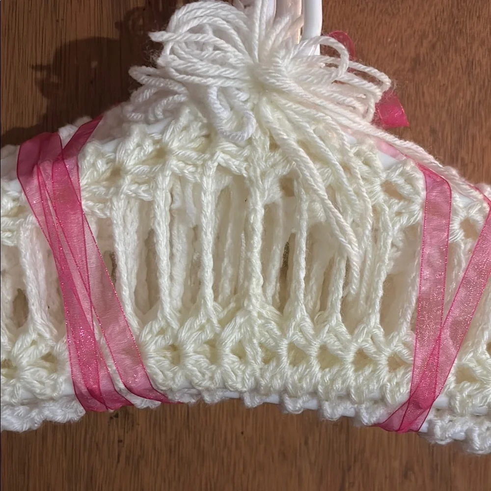 Handmade Crochet Hangers set of 9 white and 1 cream.